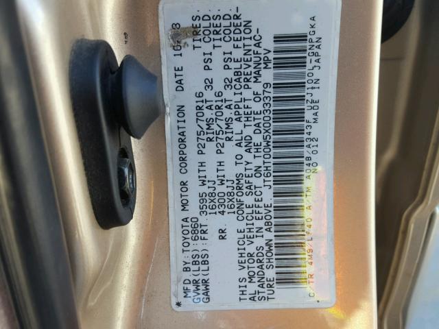 JT6HT00W5X0033379 - 1999 LEXUS LX 470 TAN photo 10