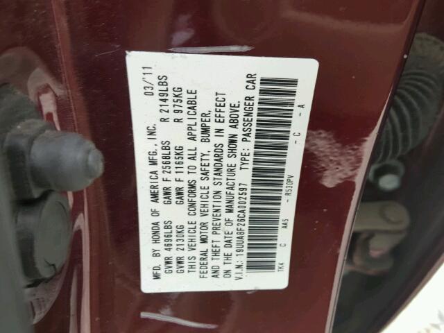 19UUA8F26CA002597 - 2012 ACURA TL RED photo 10