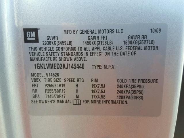 1GKLVMED3AJ145440 - 2010 GMC ACADIA SLT 灰色 照片 10