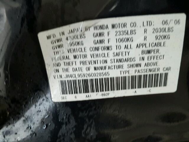 JH4CL95926C028565 - 2006 ACURA TSX BLACK photo 10