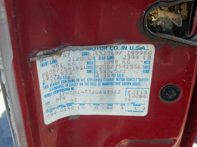 1FMCU14T7JUA87512 - 1988 FORD BRONCO II RED photo 10