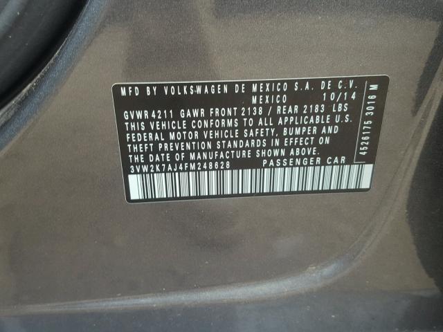 3VW2K7AJ4FM248628 - 2015 VOLKSWAGEN JETTA BASE 灰色 照片 10