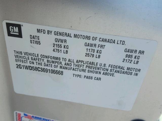 2G1WD58C369106668 - 2006 CHEVROLET IMPALA SUP ვერცხლისფერი ფოტო 10