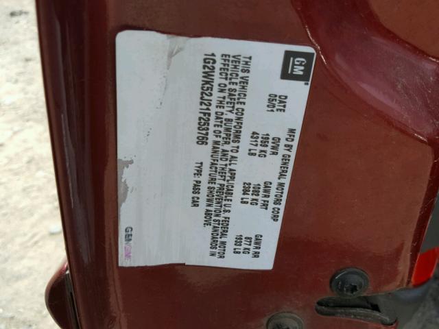 1G2WK52J21F253766 - 2001 PONTIAC GRAND PRIX RED photo 10