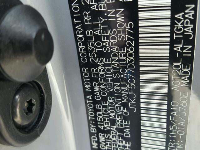 JTKJF5C77D3062775 - 2013 TOYOTA SCION TC 灰色 照片 10