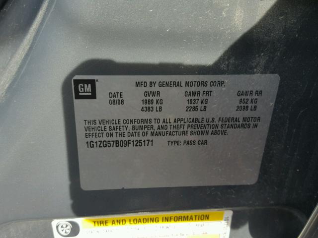 1G1ZG57B09F125171 - 2009 CHEVROLET MALIBU LS GRAY photo 10