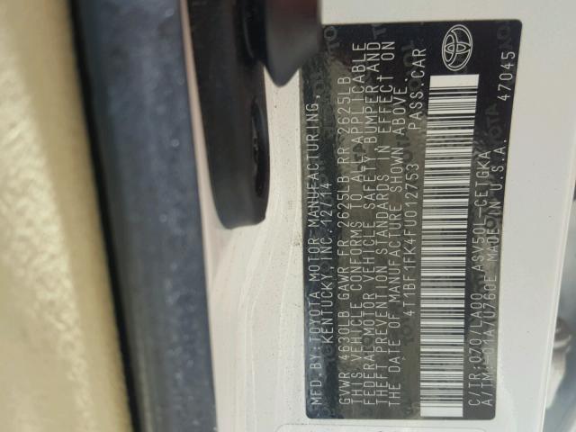 4T1BF1FK4FU012753 - 2015 TOYOTA CAMRY LE WHITE photo 10