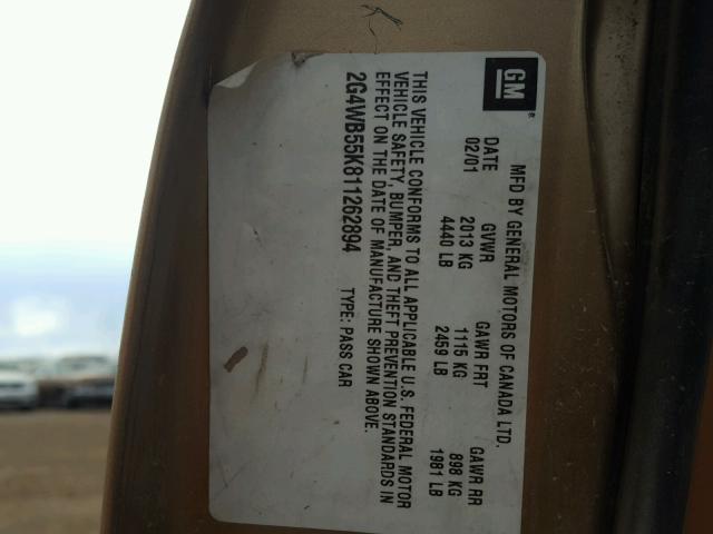 2G4WB55K811262894 - 2001 BUICK REGAL LS 金色 照片 10