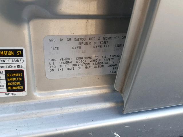 KL1TD52645B321901 - 2005 CHEVROLET AVEO BASE Մոխրագույն լուսանկար 10