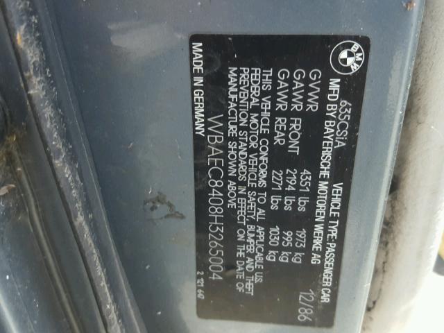 WBAEC8408H3265004 - 1987 BMW 635 CSI AU BLUE photo 10