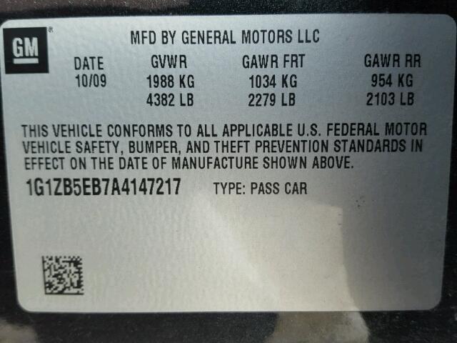 1G1ZB5EB7A4147217 - 2010 CHEVROLET MALIBU BLACK photo 10