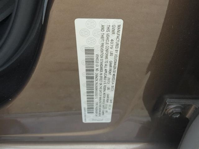 3VW2K7AJ6BM333271 - 2011 VOLKSWAGEN JETTA BASE 棕色 照片 10