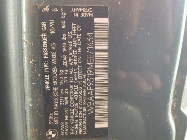 WBAAF9319MEE71634 - 1991 BMW 318 IS GRAY photo 10