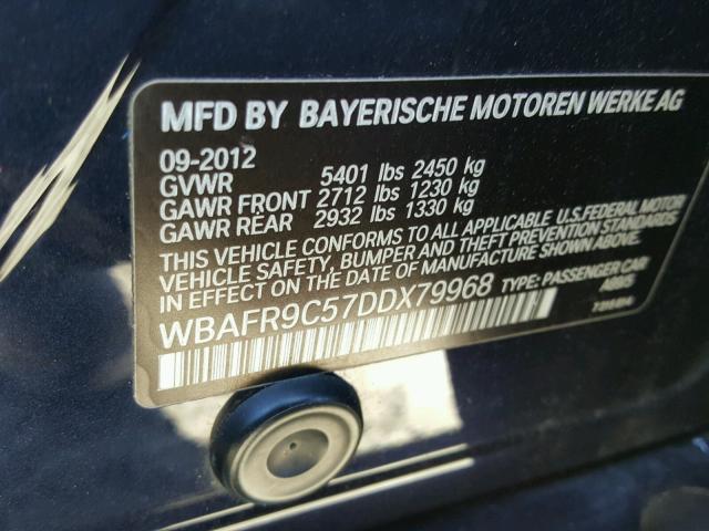 WBAFR9C57DDX79968 - 2013 BMW 550 I BLUE photo 10