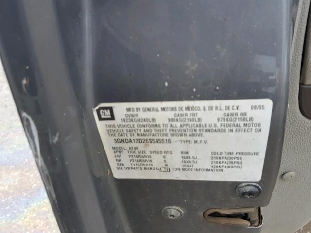 3GNDA13D26S545516 - 2006 CHEVROLET HHR LS GRAY photo 10