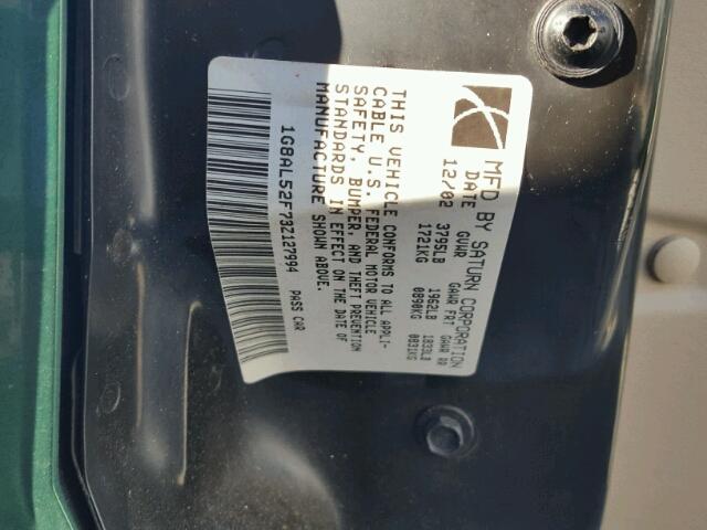 1G8AL52F73Z127994 - 2003 SATURN ION LEVEL GREEN photo 10