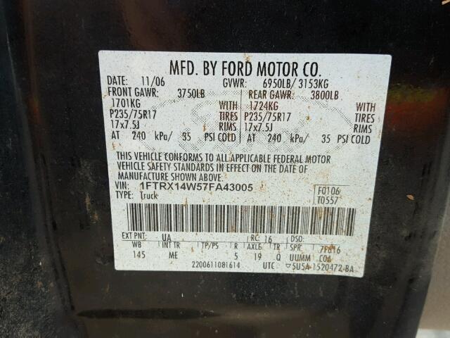 1FTRX14W57FA43005 - 2007 FORD F150 BLACK photo 10