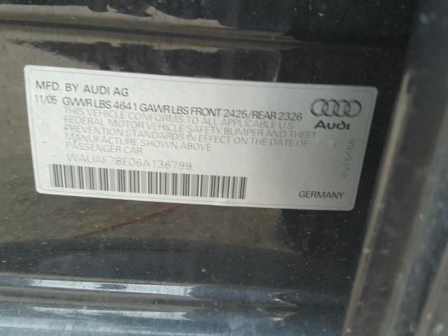 WAUAF78E06A136799 - 2006 AUDI A4 2 BLACK photo 10