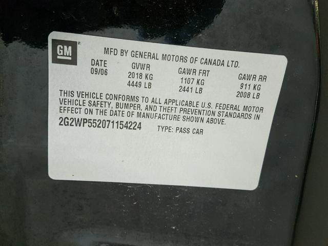 2G2WP552071154224 - 2007 PONTIAC GRAND PRIX BLACK photo 10