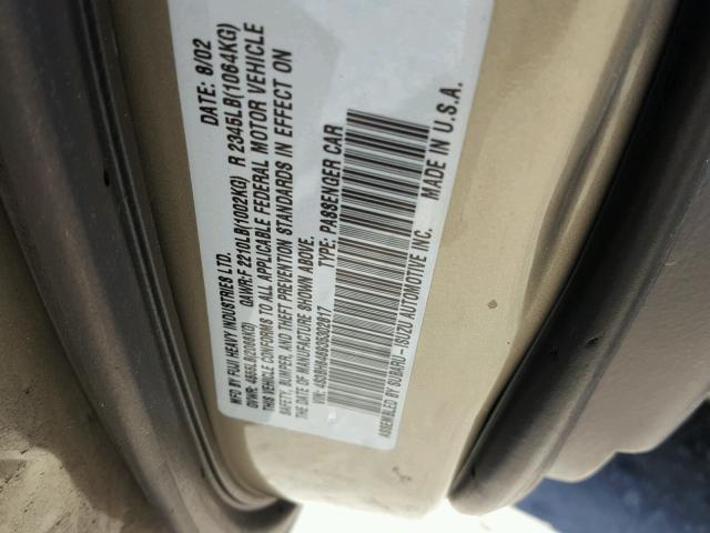 4S3BH646935302817 - 2003 SUBARU LEGACY GT TAN photo 10