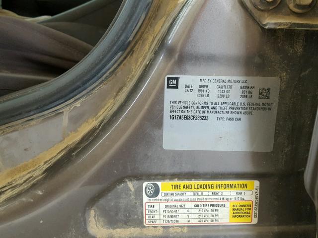 1G1ZA5E03CF285233 - 2012 CHEVROLET MALIBU LS ყავისფერი ფოტო 10