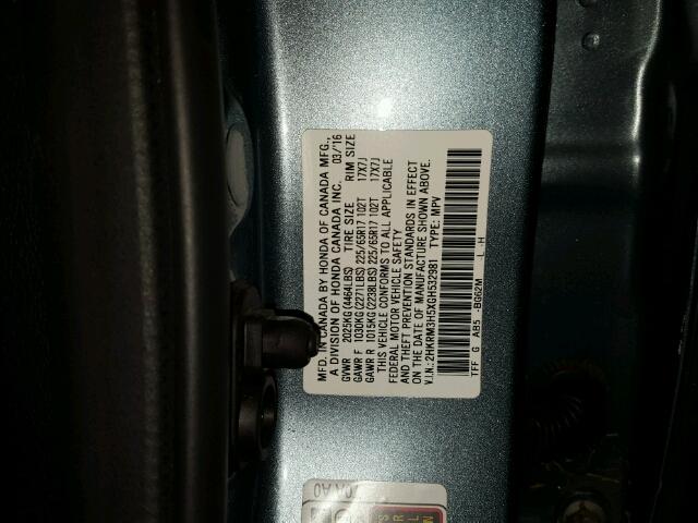 2HKRM3H5XGH532981 - 2016 HONDA CR-V EX ლურჯი ფოტო 10