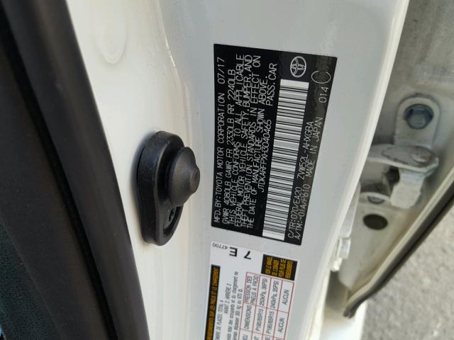 JTDKARFPXH3040465 - 2017 TOYOTA PRIUS PRIM თეთრი ფოტო 10