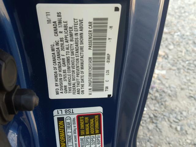 2HGFG3B81CH515438 - 2012 HONDA CIVIC BLUE photo 10