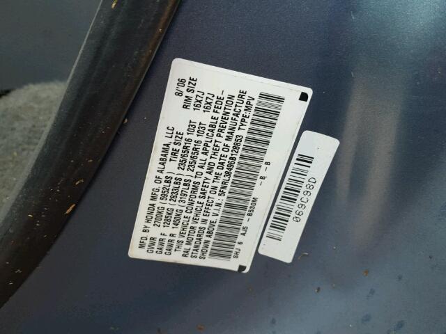 5FNRL38496B128853 - 2006 HONDA ODYSSEY EX BLUE photo 10