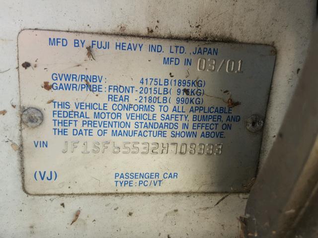 JF1SF65532H708333 - 2002 SUBARU FORESTER S 白色 照片 10