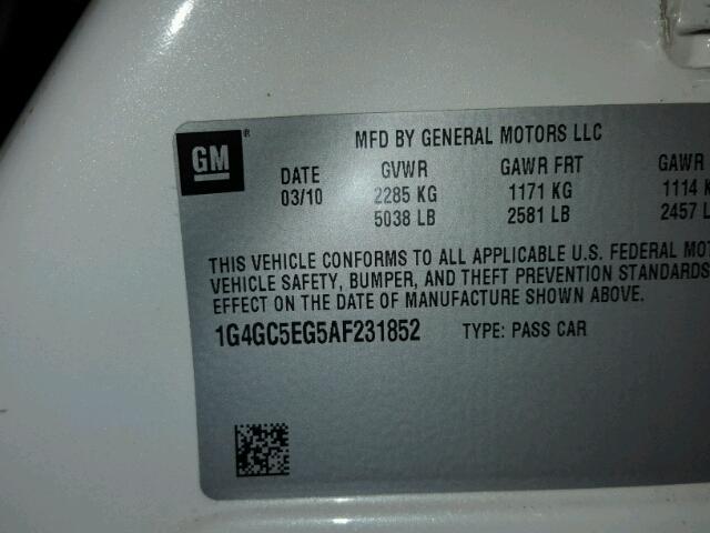 1G4GC5EG5AF231852 - 2010 BUICK LACROSSE WHITE photo 10