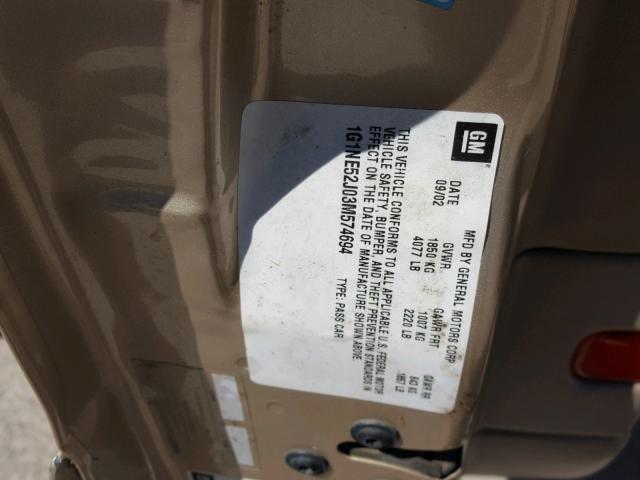 1G1NE52J03M574694 - 2003 CHEVROLET MALIBU LS ბეჟი ფოტო 10