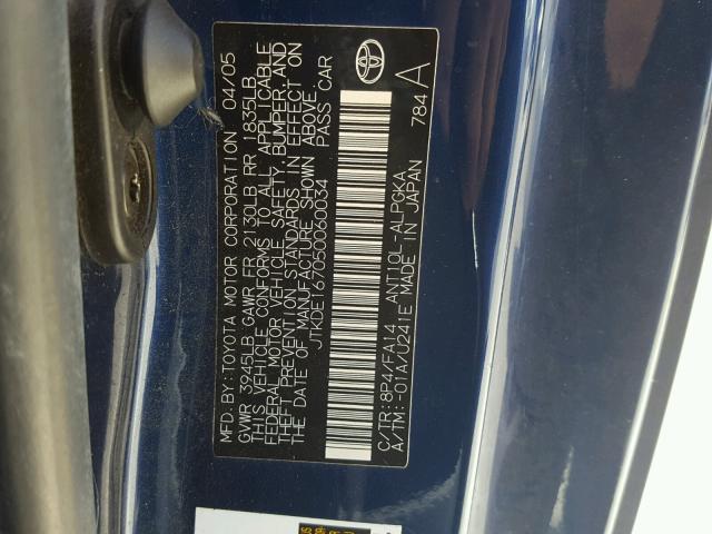 JTKDE167050060034 - 2005 TOYOTA SCION TC 蓝色 照片 10