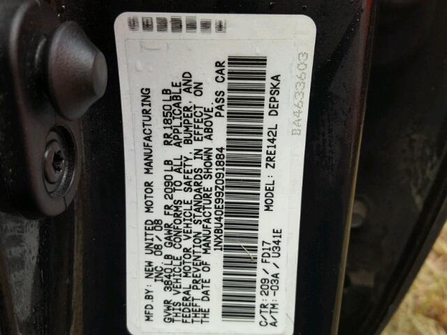 1NXBU40E99Z091884 - 2009 TOYOTA COROLLA BA BLACK photo 10