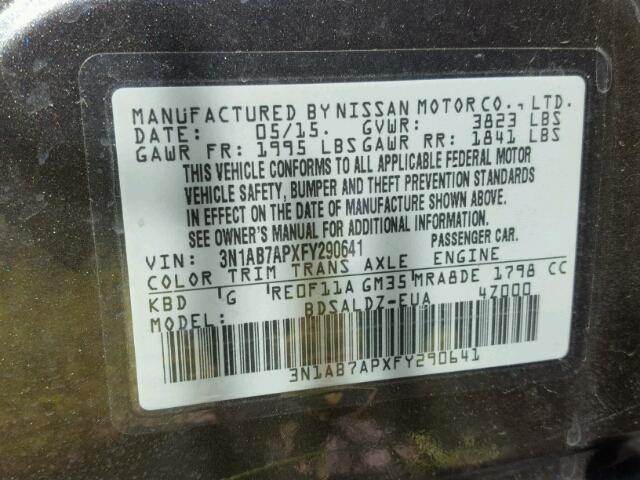 3N1AB7APXFY290641 - 2015 NISSAN SENTRA S GRAY photo 10