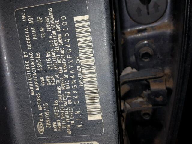 5XXGN4A7XFG445100 - 2015 KIA OPTIMA GRAY photo 10