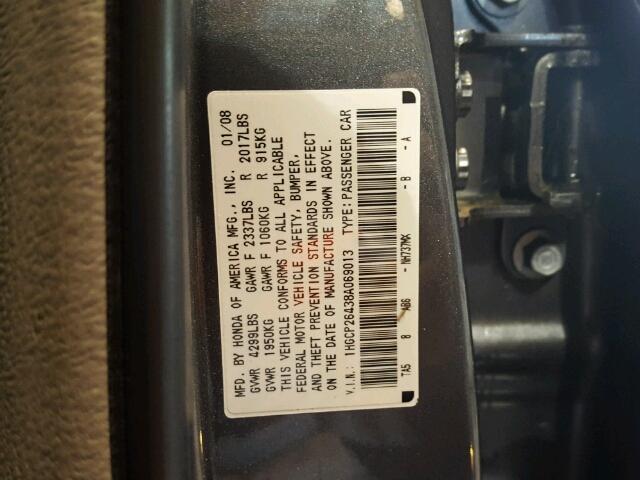 1HGCP26438A069013 - 2008 HONDA ACCORD LXP GRAY photo 10