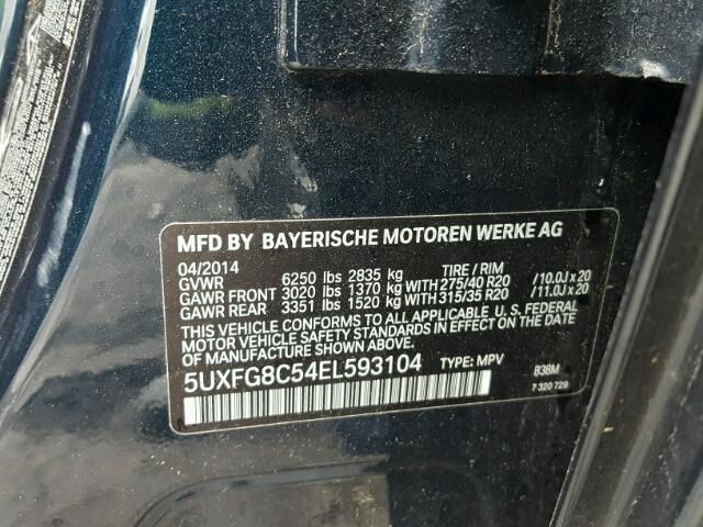 5UXFG8C54EL593104 - 2014 BMW X6 XDRIVE5 BLUE photo 10