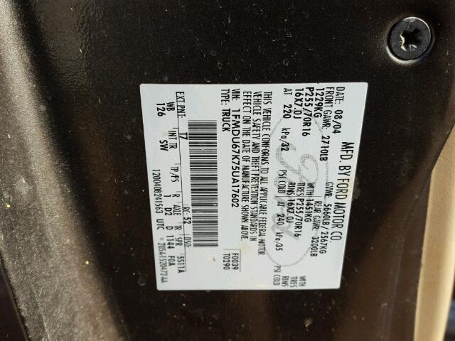 1FMDU67K75UA17602 - 2005 FORD EXPLORER S 棕色 照片 10