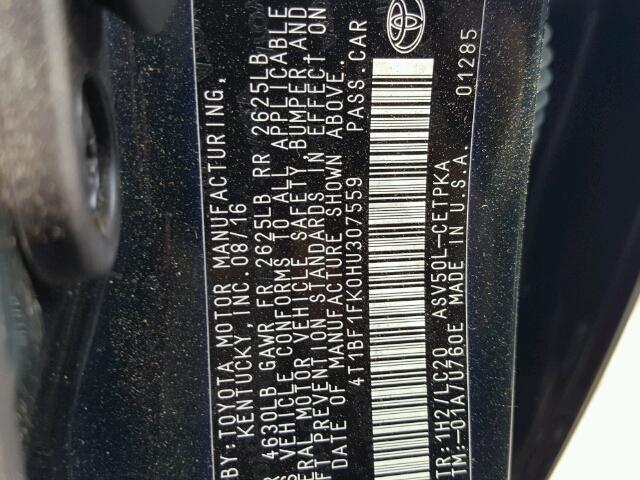 4T1BF1FK0HU307559 - 2017 TOYOTA CAMRY LE 蓝色 照片 10