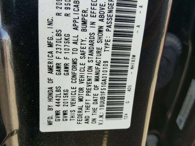 19UUB1F51GA010109 - 2016 ACURA TLX TECH GRAY photo 10