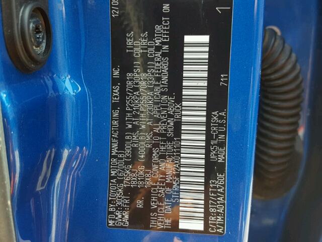 5TFRM5F12AX011101 - 2010 TOYOTA TUNDRA BLUE photo 10