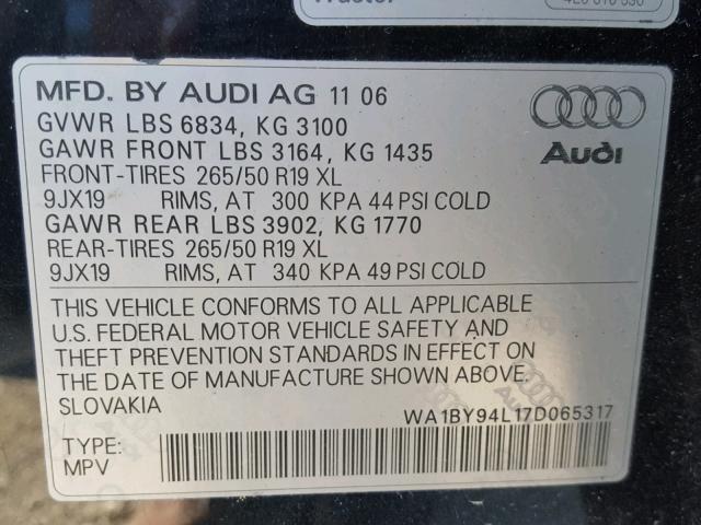 WA1BY94L17D065317 - 2007 AUDI Q7 3.6 QUA BLACK photo 10