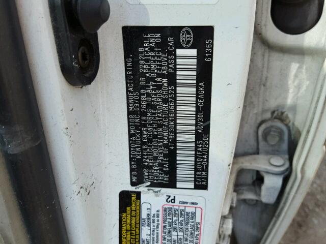 4T1BE30K16U667525 - 2006 TOYOTA CAMRY LE WHITE photo 10