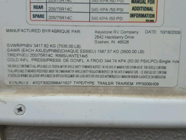 4YDT3002896411627 - 2009 KEYSTONE PASSPORT 白色 照片 10