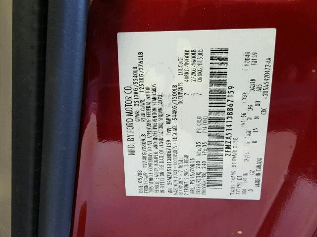 2FMZA51413BB67159 - 2003 FORD WINDSTAR L RED photo 10