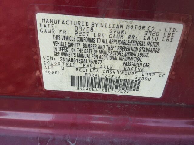 3N1AB61EX8L757677 - 2008 NISSAN SENTRA 2.0 RED photo 10