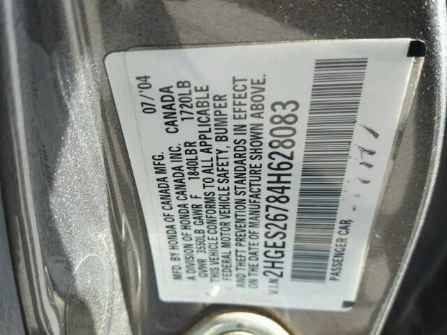 2HGES26784H628083 - 2004 HONDA CIVIC EX ნაცრისფერი ფოტო 10