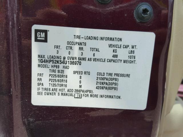 1G4HP52K54U136970 - 2004 BUICK LESABRE CU MAROON photo 10