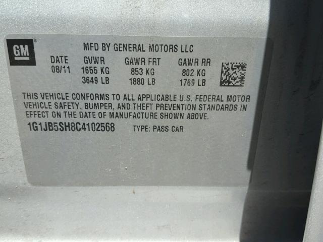 1G1JB5SH8C4102568 - 2012 CHEVROLET SONIC LS ვერცხლისფერი ფოტო 10